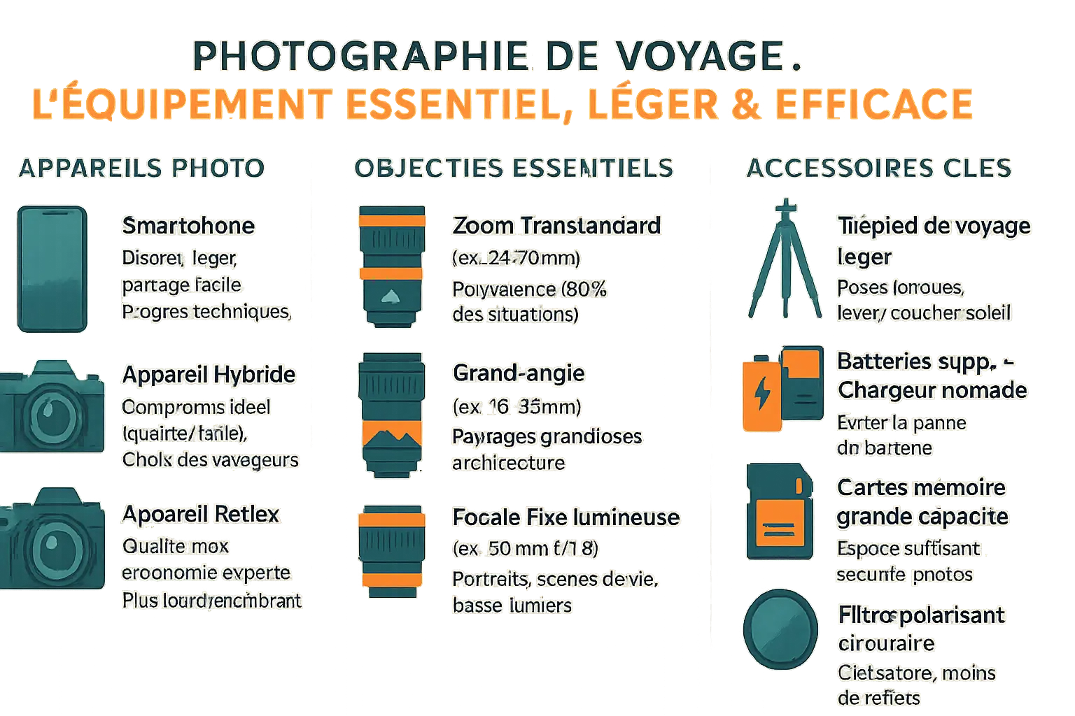 Équipement essentiel pour la photographie de voyage : léger et performant